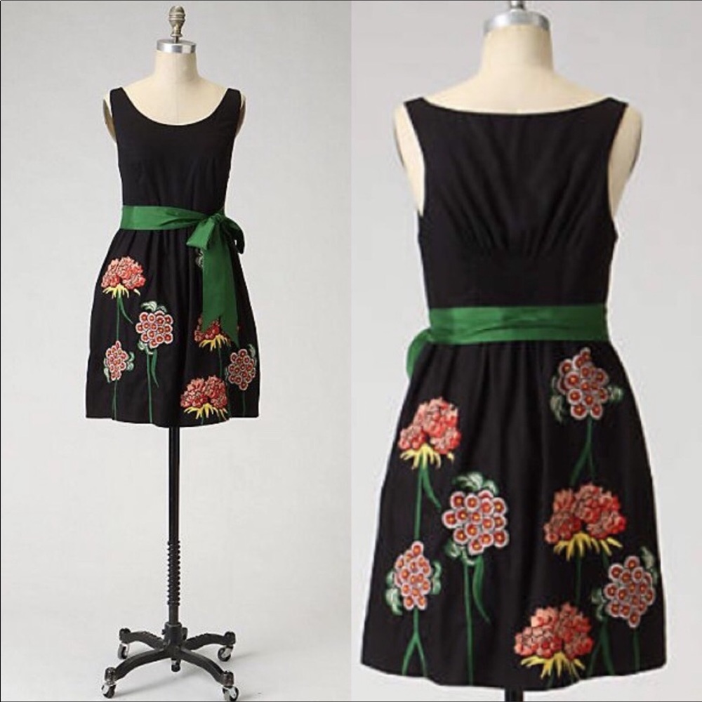 Anthropologie Sleeveless Black Pink Floral Dress 4
